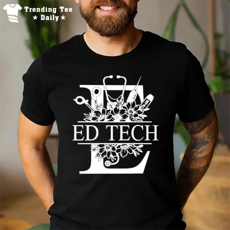 Nurse Split Floral Frame Ed Tech T-Shirt