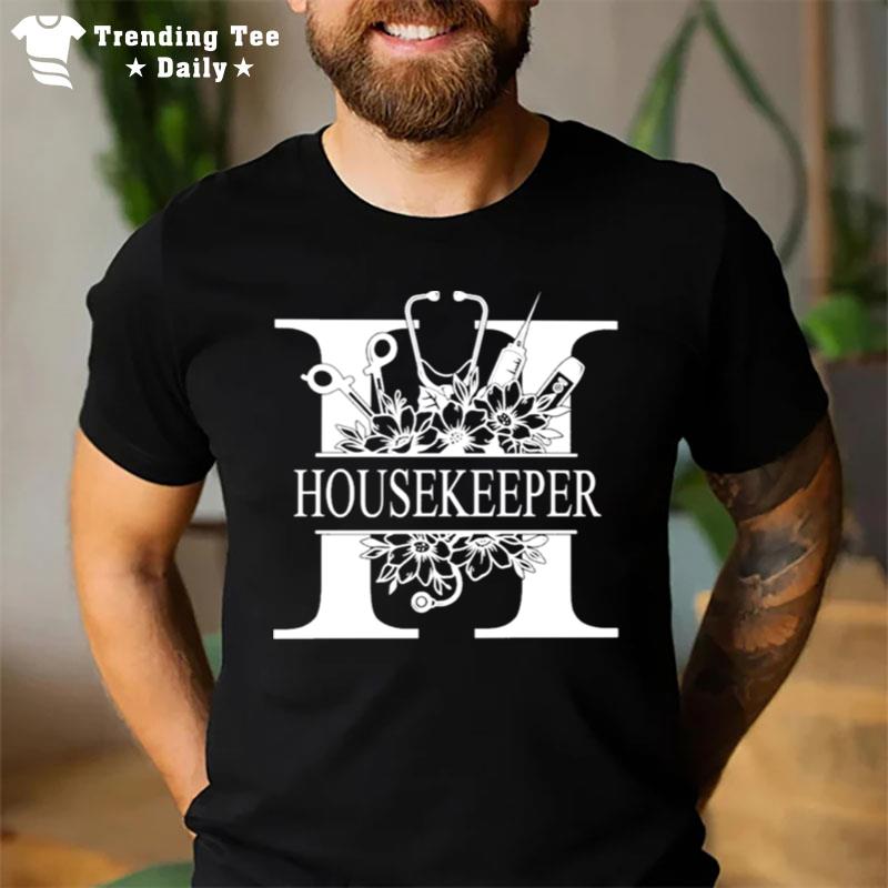 Nurse Split Floral Frame Housekeeper T-Shirt