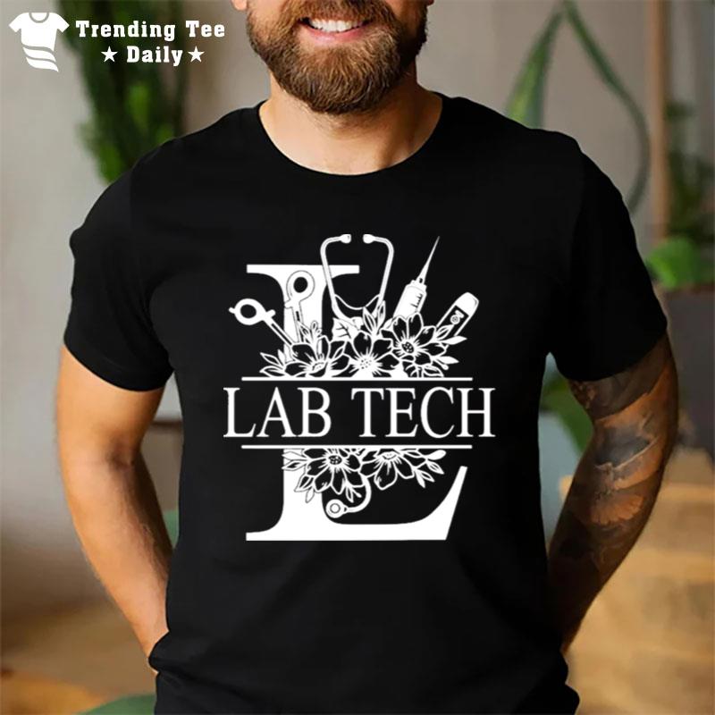 Nurse Split Floral Frame Lab Tech T-Shirt