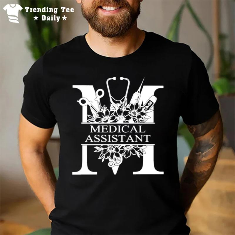 Nurse Split Floral Frame Medical Assistan T-Shirt