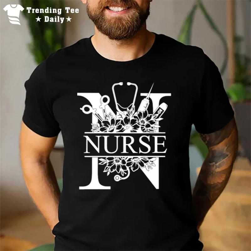 Nurse Split Floral Frame Nurse T-Shirt