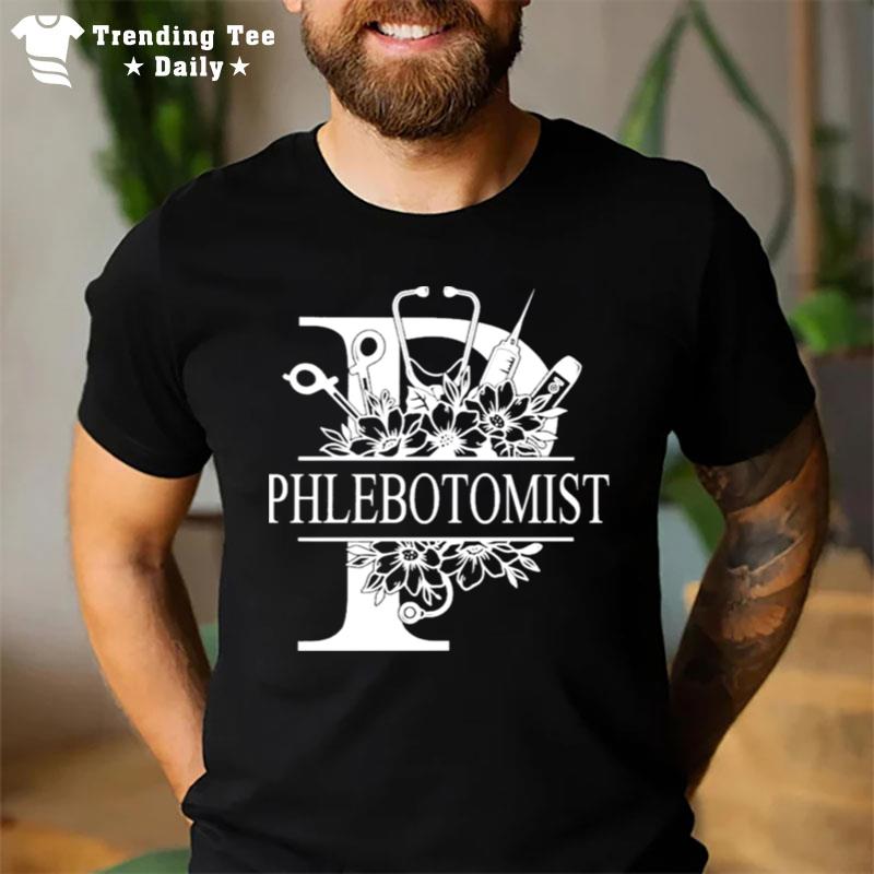 Nurse Split Floral Frame Phlebotomis T-Shirt