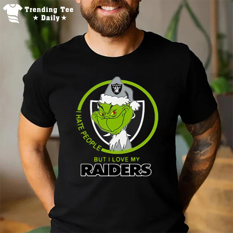 Oakland Raiders Nfl Christmas Grinch Santa I Hate People But I Love My Raiders T-Shirt