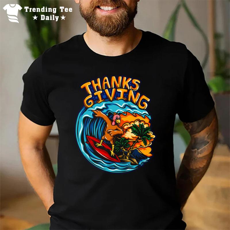 Oldschool Turkey Thanksgiving Surfing Wave T-Shirt