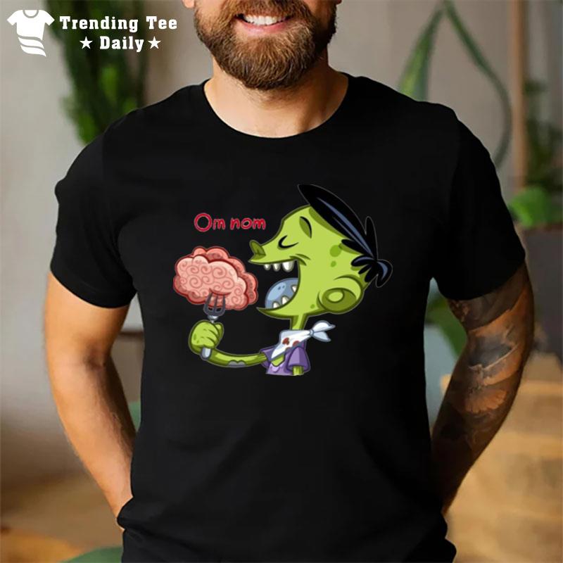 Om Nom Halloween Funny Zombie Eating Brain T-Shirt