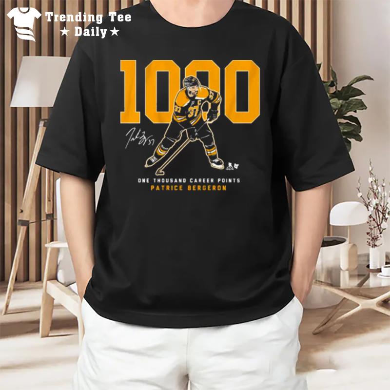 One Thousand Career Points Patrice Bergeron Boston Bruins Signature T-Shirt