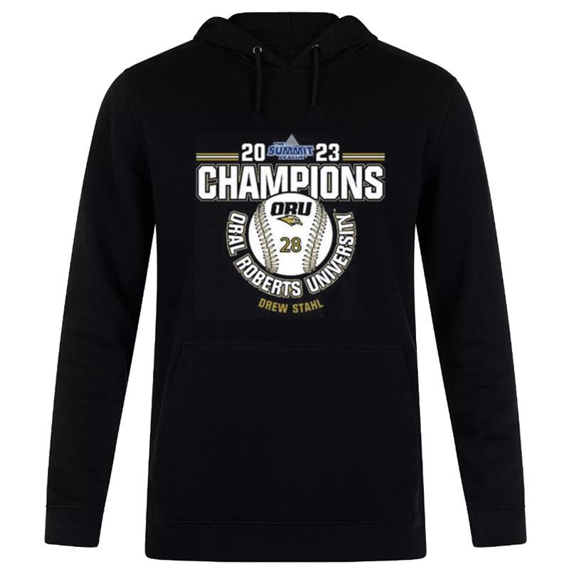 Oral Roberts University Drew Stahl 2023 Ncaa Baseball Summit League Champions Hoodie