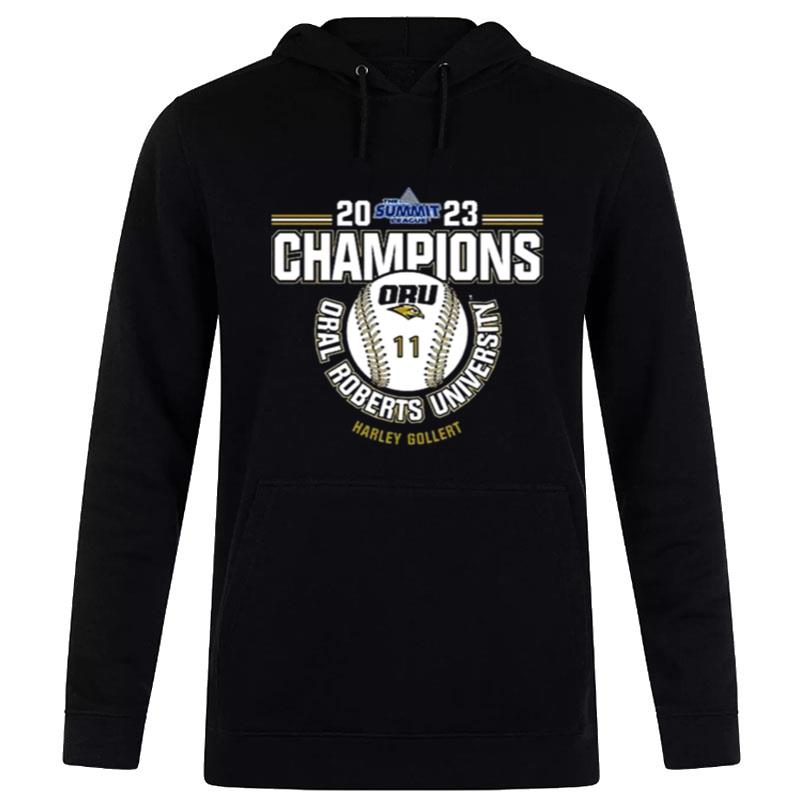 Oral Roberts University Harley Gollert 2023 Ncaa Baseball Summit League Champions Hoodie