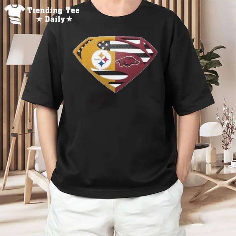 Original Pittsburgh Steelers Arkansas Razorbacks Superman Logo Us Flag T-Shirt