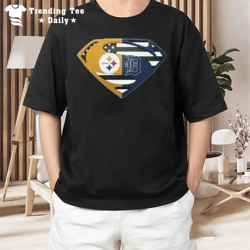 Original Pittsburgh Steelers Detroit Cleveland Tigers Superman Logo Us Flag T-Shirt