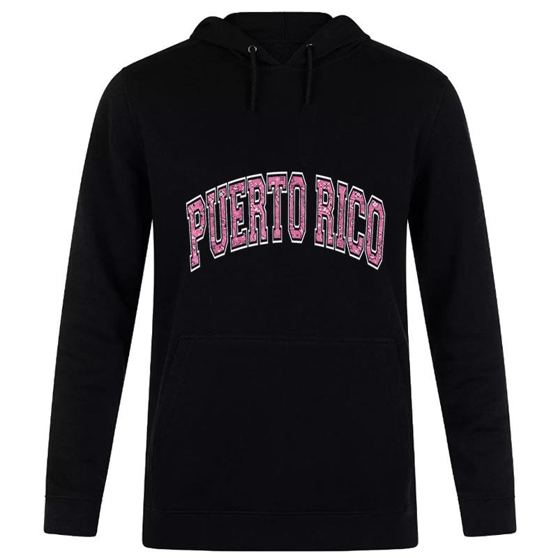 Puerto Rico Varsity Style Pink Paisley Pattern Text Hoodie