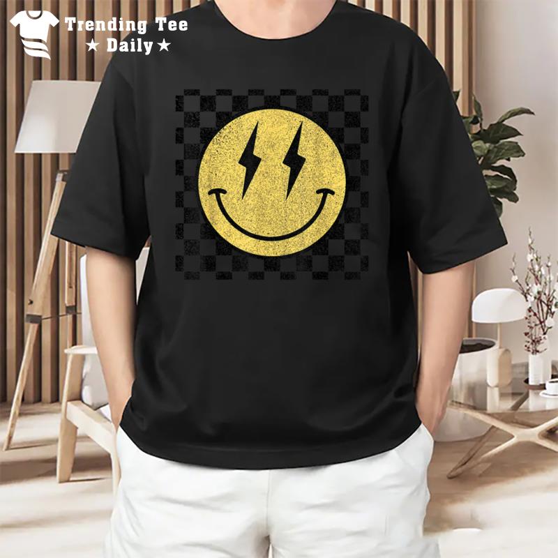 Retro Happy Face Checkered Pattern Smile Face Trendy T-Shirt