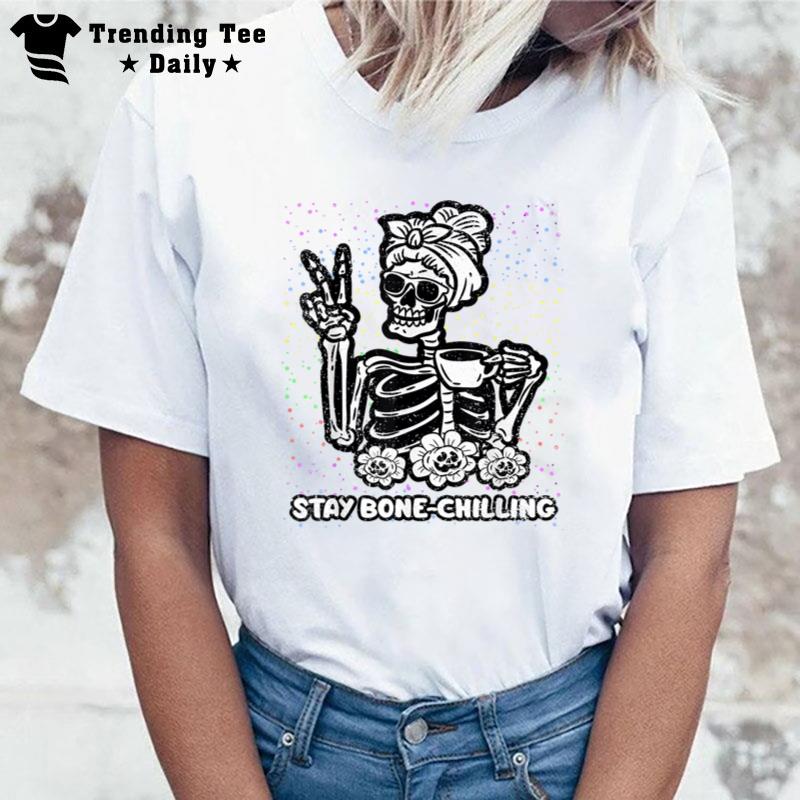 Skeleton Drinking Coffee Halloween Costume Funny Bones T-Shirt