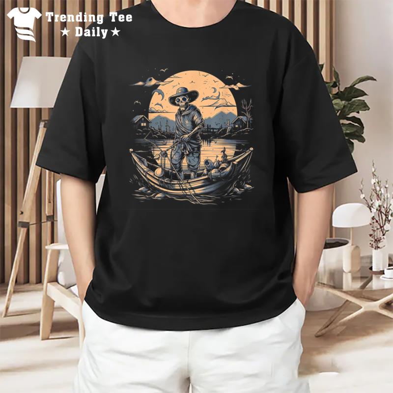 Skeleton Fishing Halloween Costume Fisherman Fisher T-Shirt