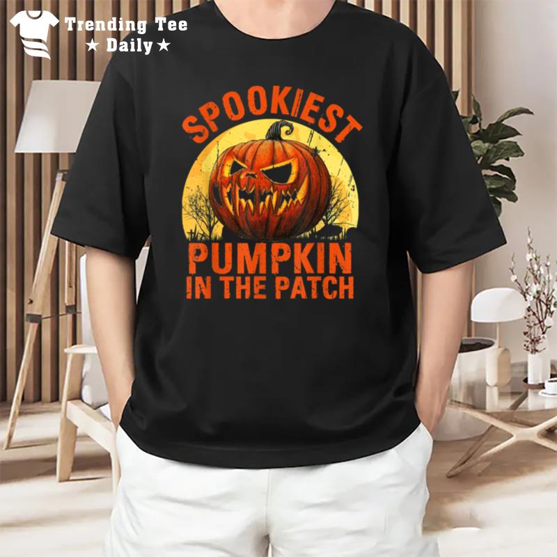 Spookiest Pumpkin In The Patch Kids Boys Men Scary Halloween T-Shirt