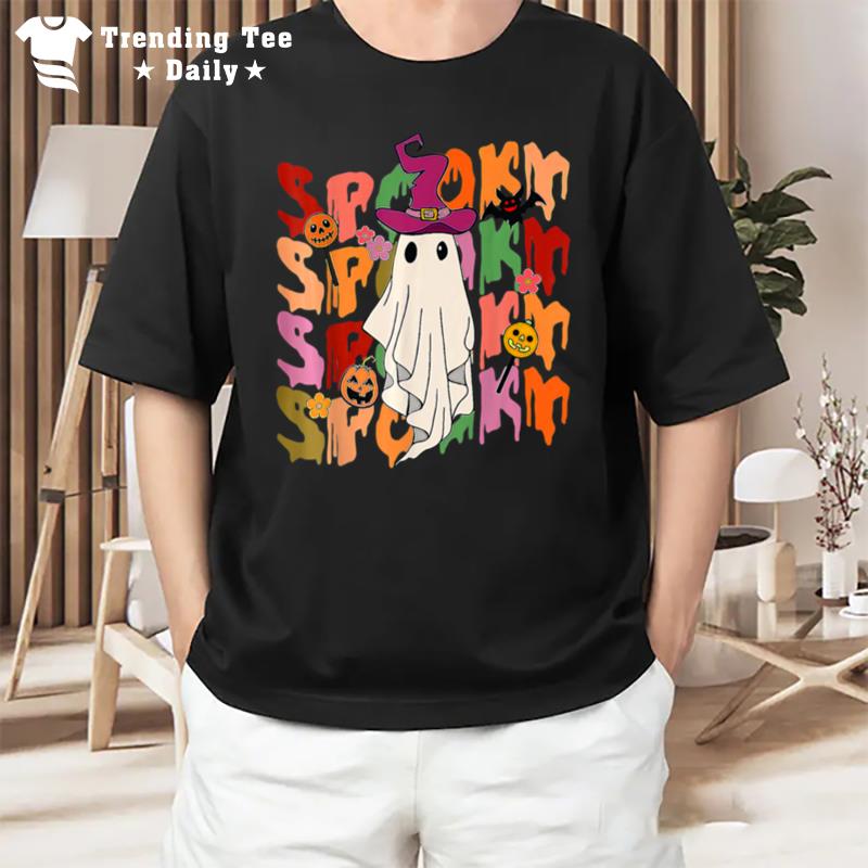 Spooky Ghost Costume Witch Groovy Vibes Hippie Halloween T-Shirt