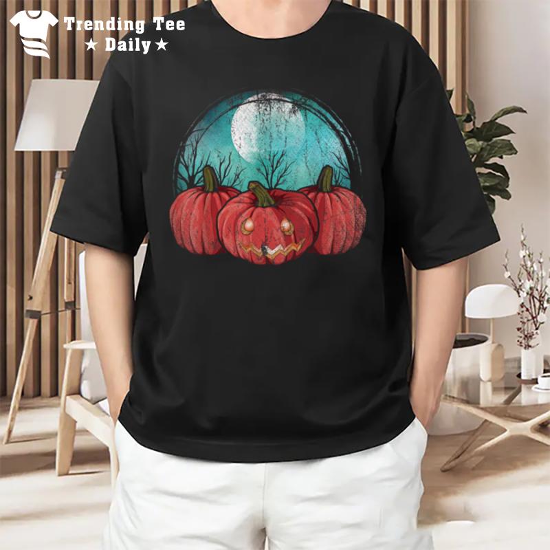 Spooky Jack O Lantern Halloween Costume Full Moon Pumpkin T-Shirt