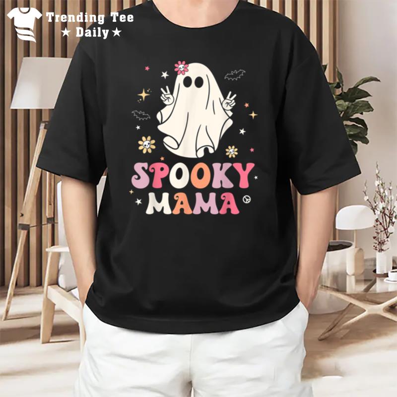 Spooky Mama Groovy Retro Halloween Trick Or Treat Cute Ghost T-Shirt