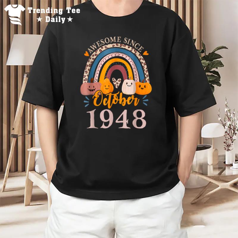 Spooky Since 1948 Scary Skeleton 74Th Birthday Halloween T-Shirt