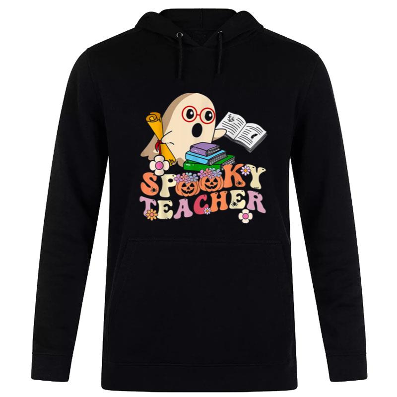 Spooky Teacher Groovy Retro Ghost Halloween Teacher Hoodie