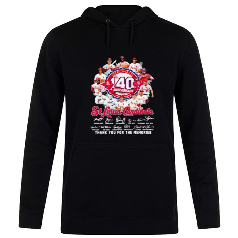 St. Louis Cardinals Team Logo 140Th Anniversary 1882 2022 Signatures Thank You For The Memories Hoodie