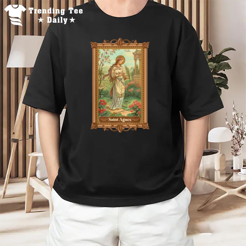 St Agnes Of Rome Prayer Card Vintage Catholic Art Saints T-Shirt