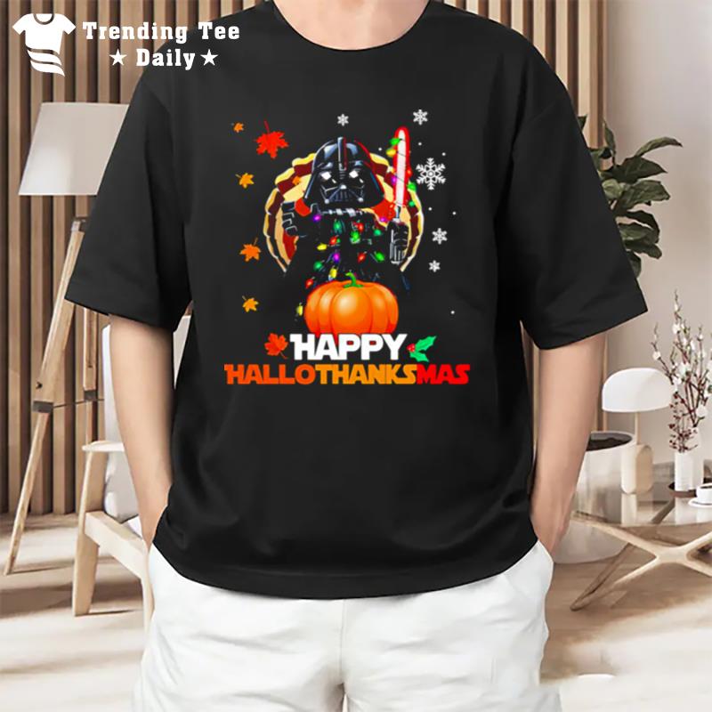 Star Wars Darth Vader Happy Hallothanksmas Halloween Thanksgiving Christmas T-Shirt