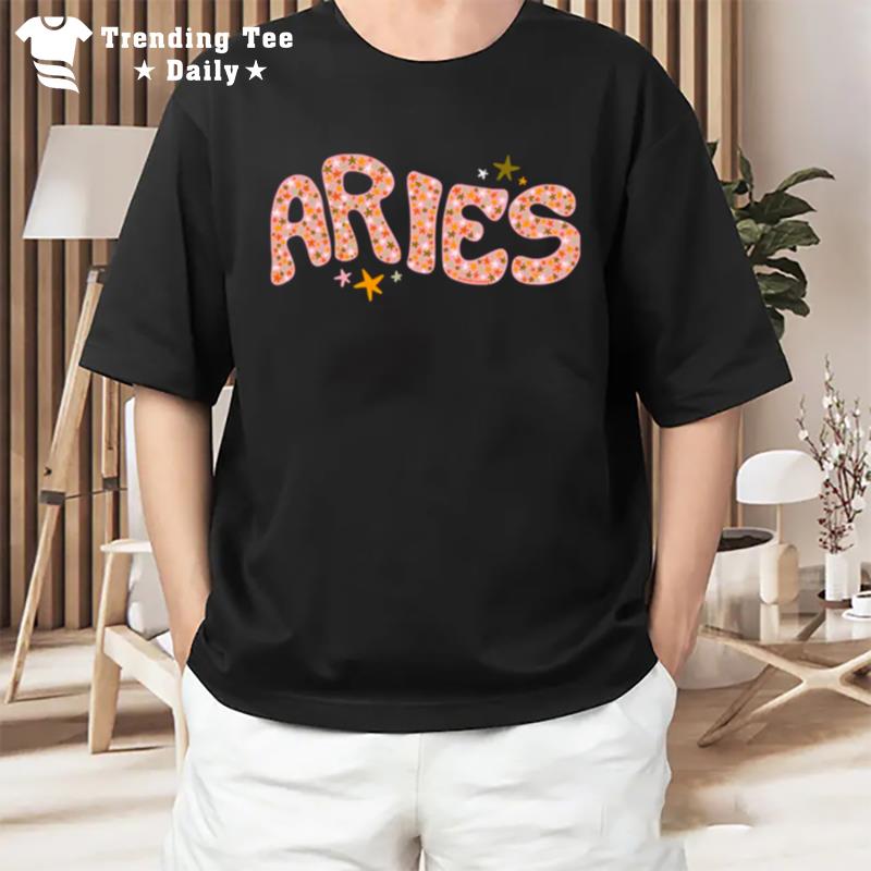 Starry Aries Zodiac Sign Tex T-Shirt