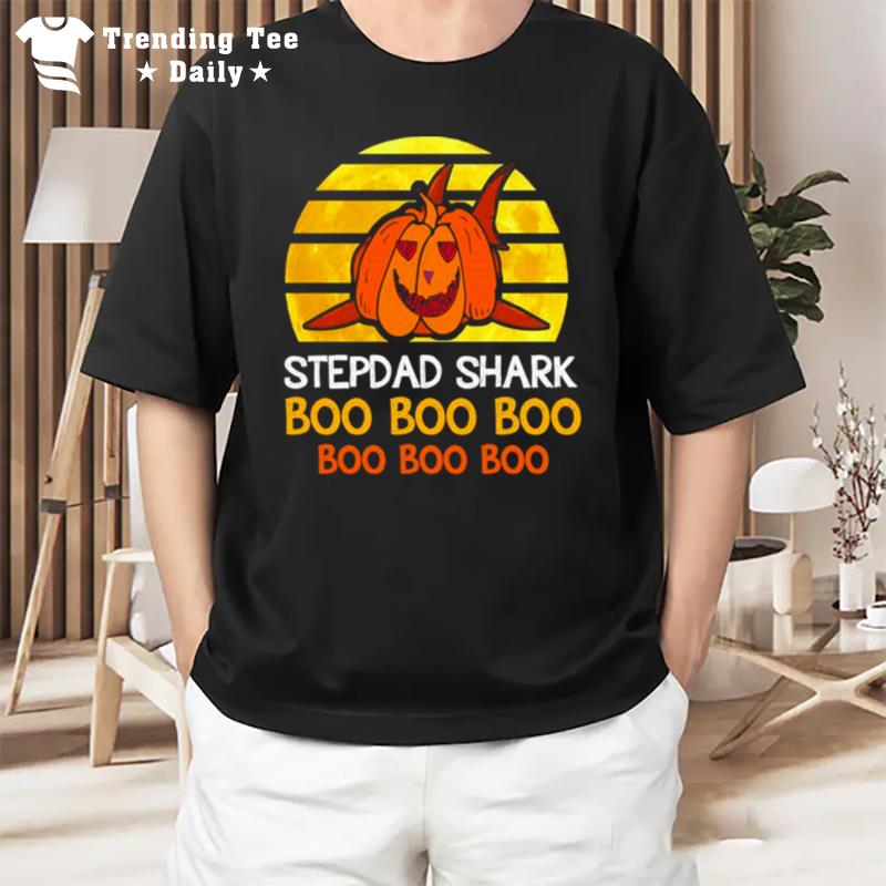 Stepdad Shark Boo Pumpkin Halloween Stepdad Vintage T-Shirt