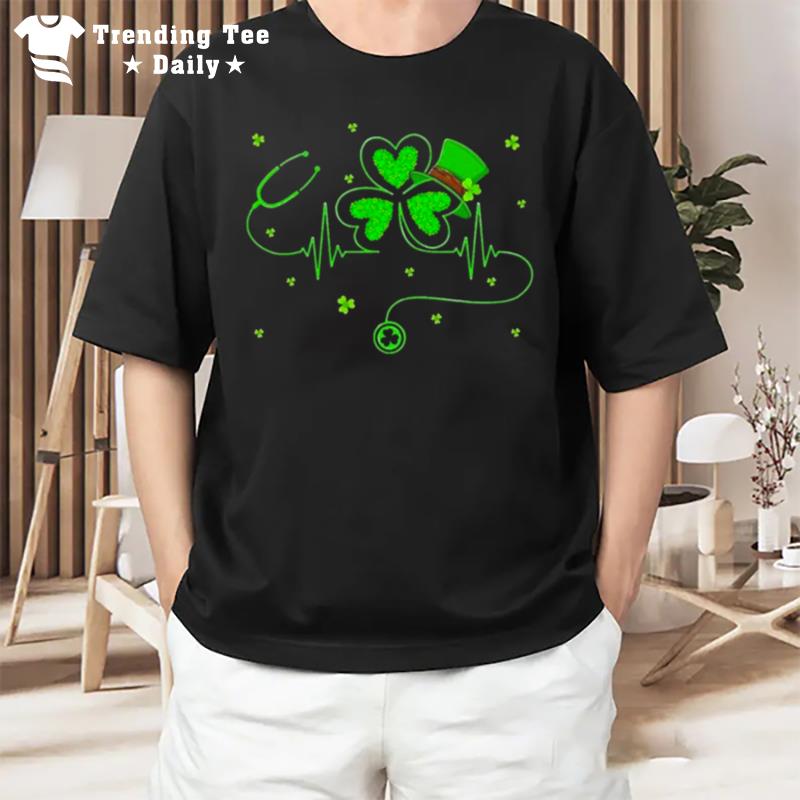 Stethoscope Irish Nurse St Patricks Day Shamrock T-Shirt