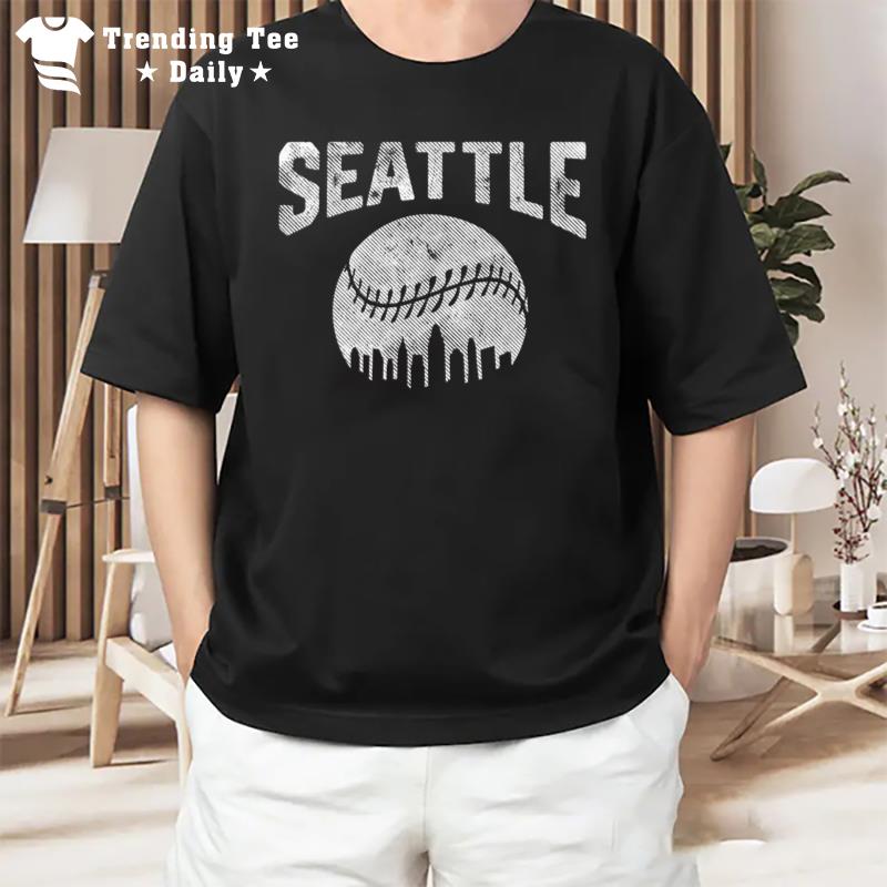 Vintage Seattle Baseball Fan Retro Skyline Washington T-Shirt