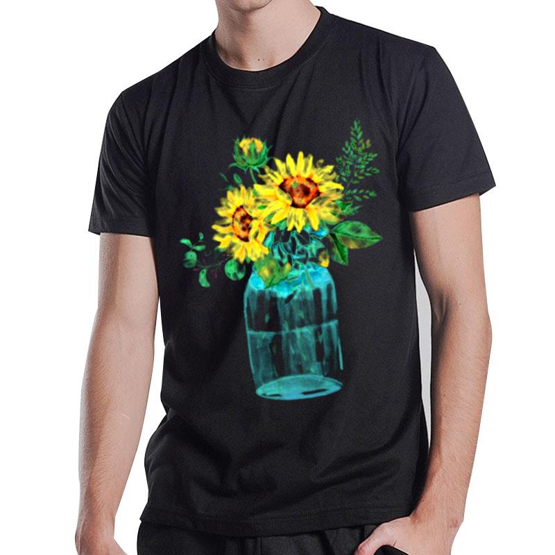 Sunflowers Mason Jar Bouquet Watercolor T-Shirt T-Shirt