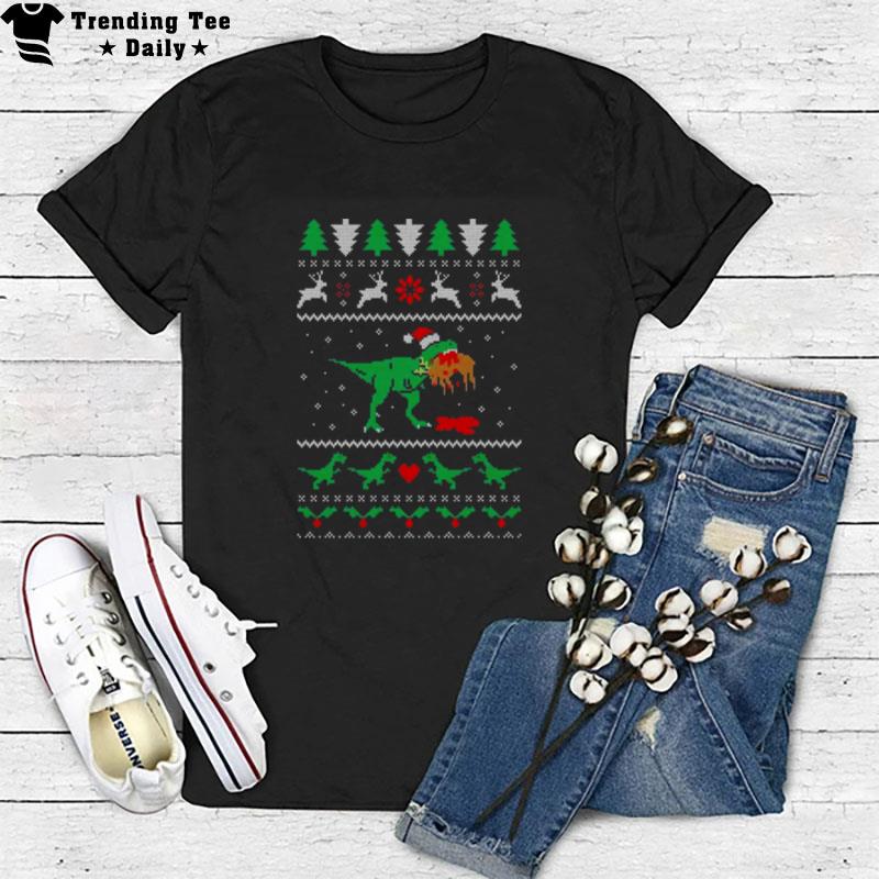 T Rex Eating Reindeer Jumper Ugly Xmas 2022 T-Shirt