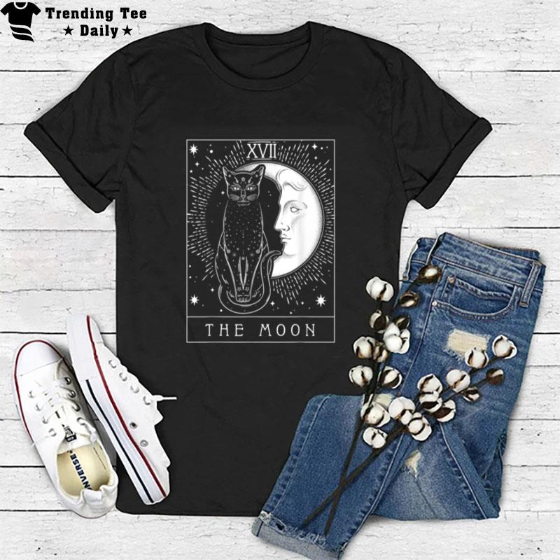 Tarot Card Crescent Moon And Cat Graphic T Shirt T-Shirt