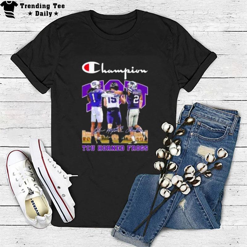 Tcu Horned Frogs Hodges Tomlinson Max Duggan And Chandler Morris Signatures T-Shirt