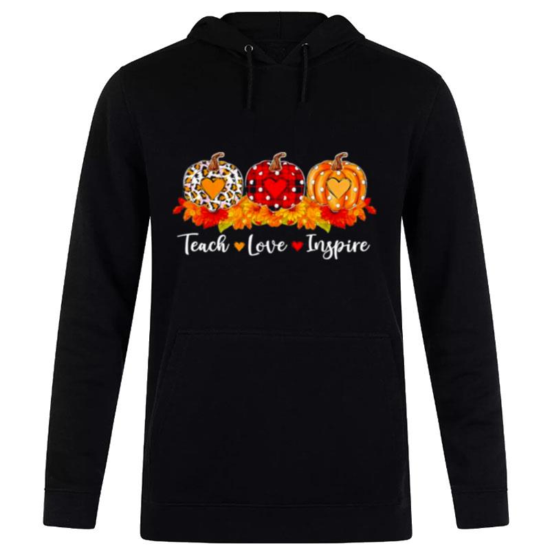 Teach Love Inspire Teacher Autumn Fall Leopard Plaid Pumpkin T Shirt Hoodie