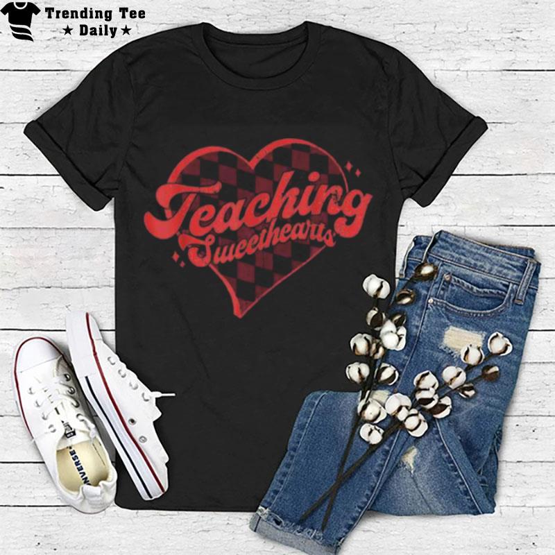 Teaching Sweethearts Checkered Heart Valentines Day Teacher T-Shirt