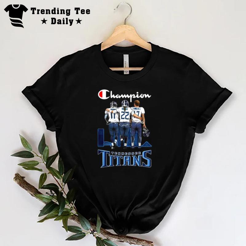 Tennessee Titans Brown Henry And Tannehill Champions Skyline Signatures T-Shirt