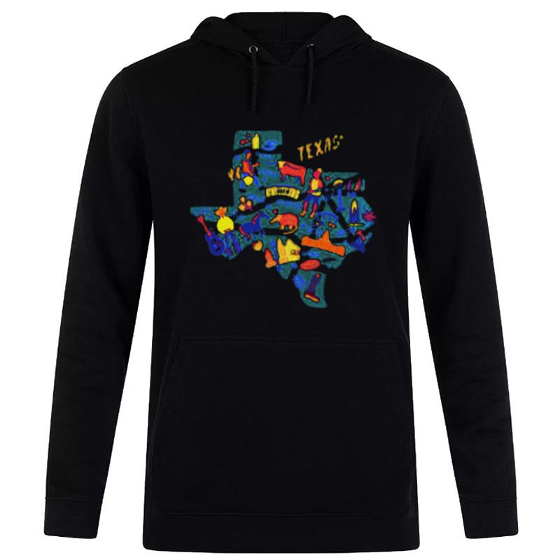 Texas Map With Landmarks Icons Set Traditional Symbols Hoodie