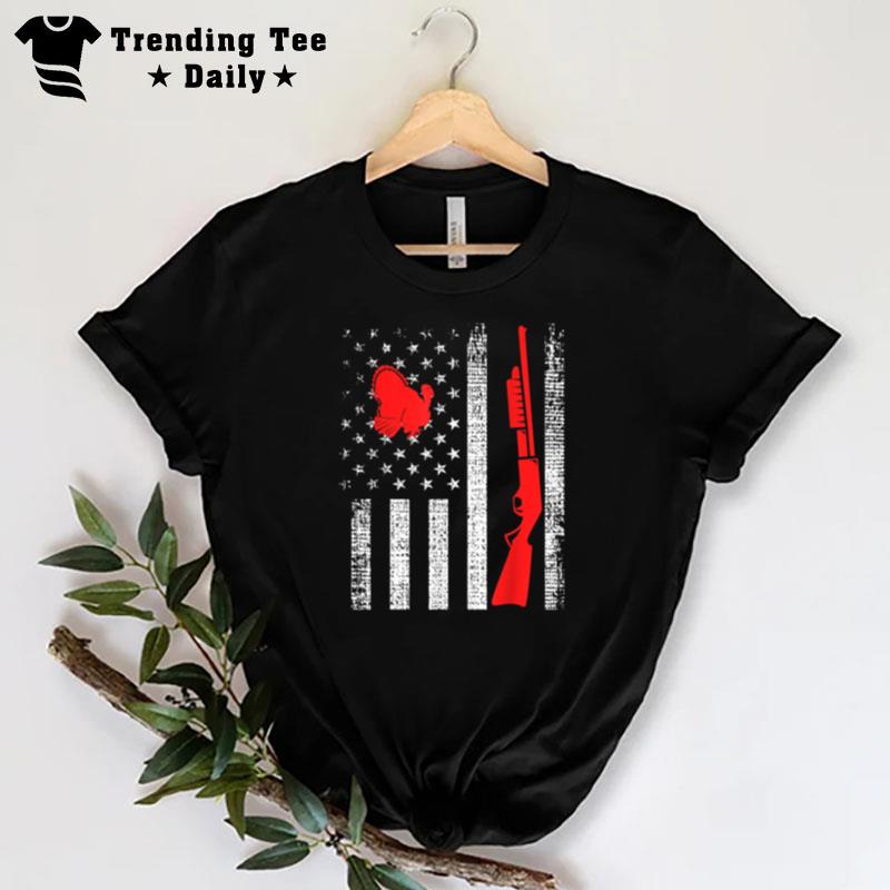 Thanksgiving Patriotic Turkey Hunter American Flag Turkey T-Shirt