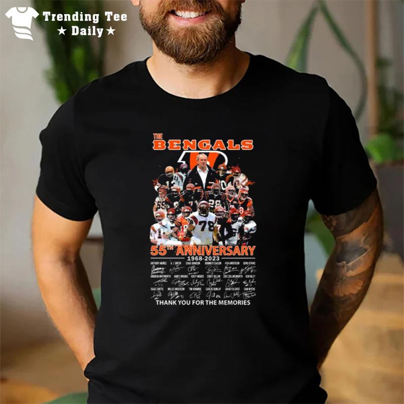 The Cincinnati Bengals 55Th Anniversary 1968 2023 Thank You For The Memories Signatures T-Shirt