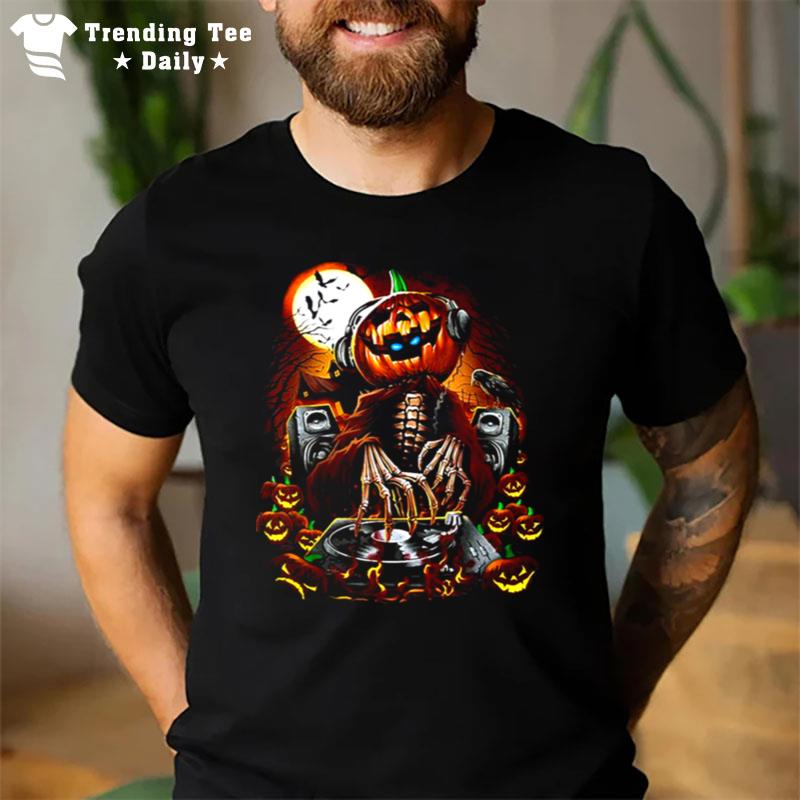 The Dead Dj Funny Halloween Pumpkin Head T-Shirt
