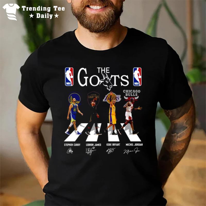 The Goats Abbey Road Stephen Curry Lebron James Kobe Bryant Michael Jordan Signatures T-Shirt