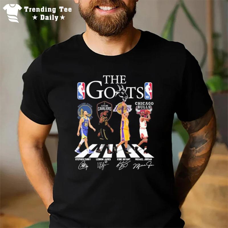 The Goats Best Nba Players Abbey Road Stephen Curry Lebron James Kobe Bryant And Michael Jordan Signatures T-Shirt
