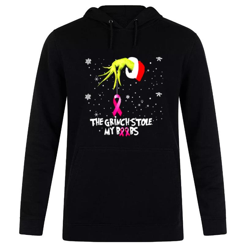 The Grinch Hand Holding Breast Cancer The Grinch Stole My Boobs Merry Christmas Hoodie