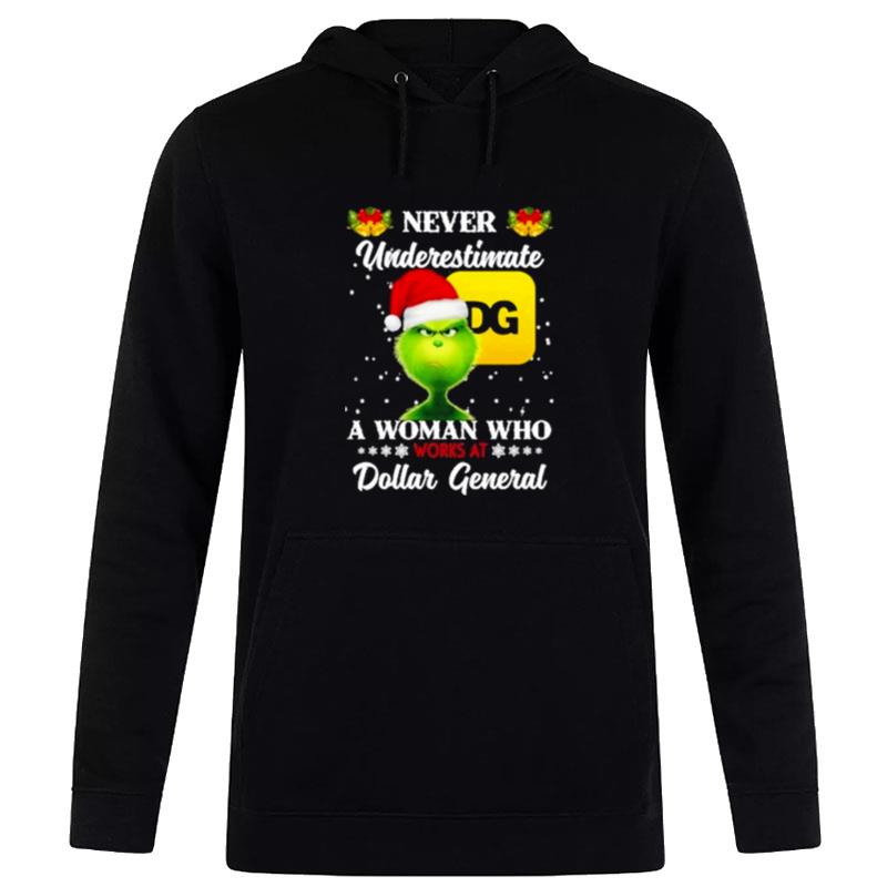 The Grinch Never Underestimate A Woman Who Works At Dollar General 2022 Christmas Hoodie