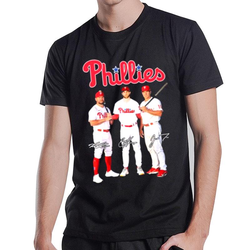 The Phillies J T Realmuto Bryce Harper And Kyle Schwarber Signatures T-Shirt