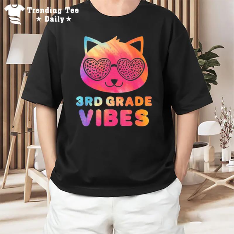 Third 3Rd Grade Vibes Colorful Cat Kitty Girl Leopard Eyes T-Shirt