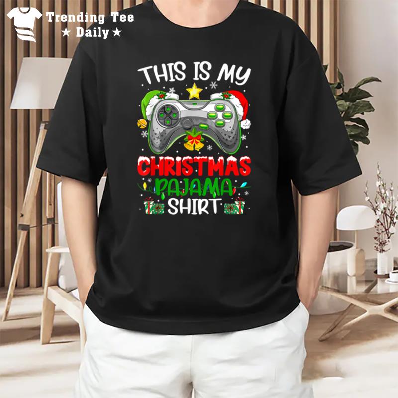 This Is My Christmas Pajama Santa Hat Gamer Video Game Games T-Shirt