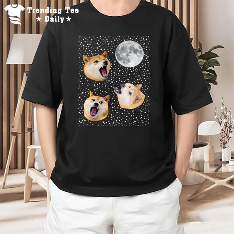 Three Doge Meme Night Howling At The Moon Christmas T-Shirt